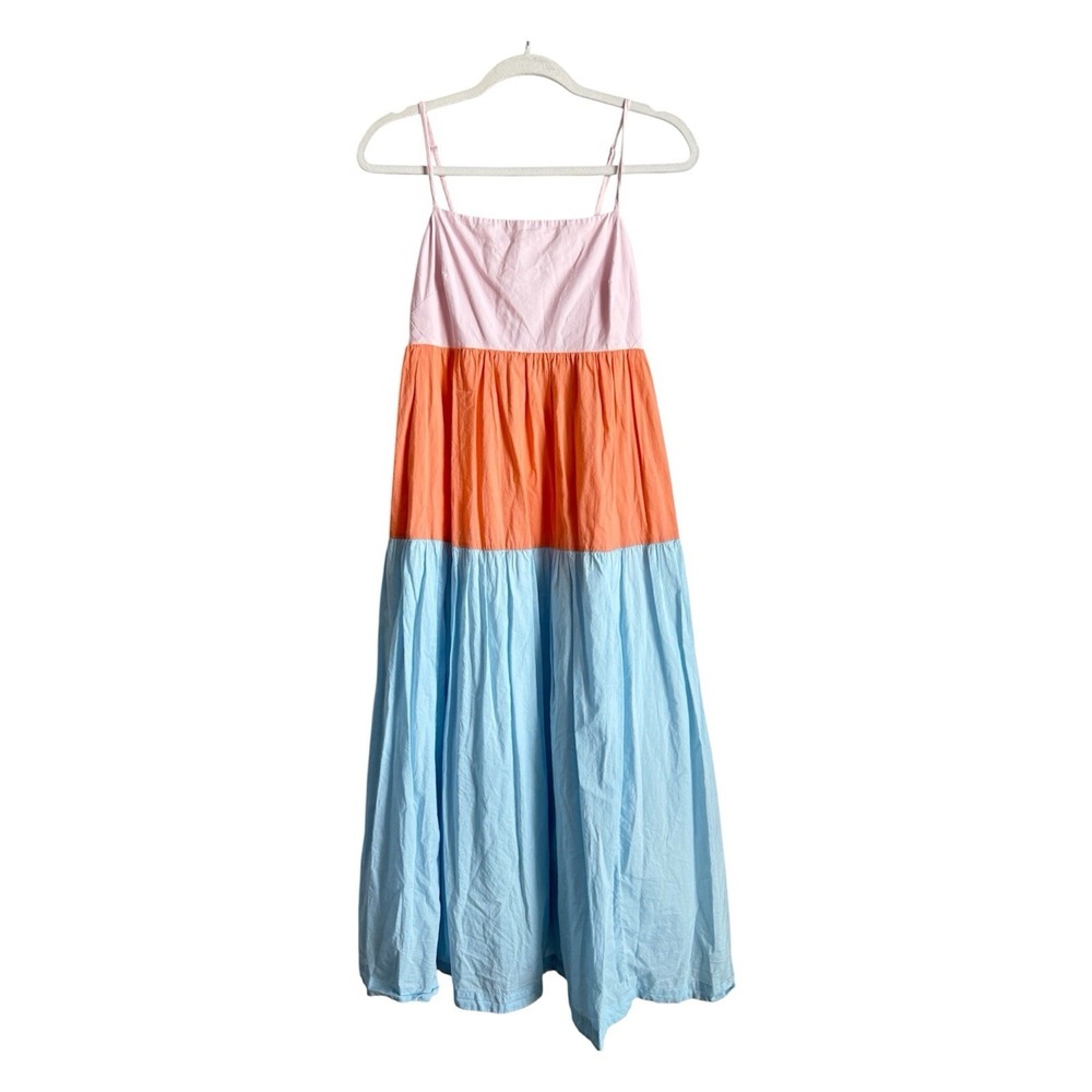 J.Crew Sunset Colorblock Tiered Maxi Sundress Coastal Boho Summer Poplin Size 4